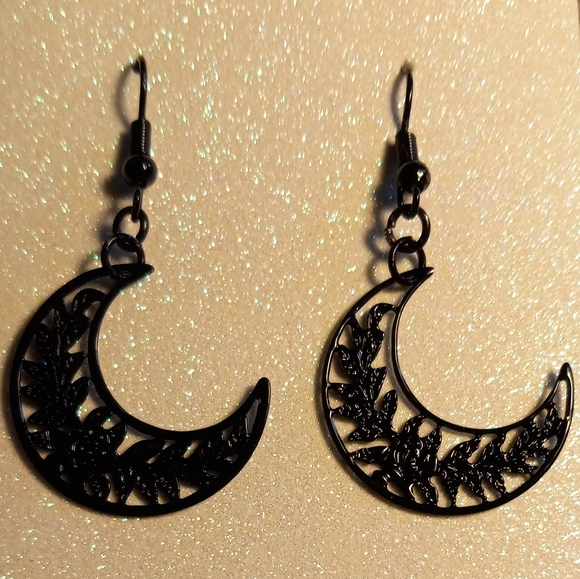 Hand Crafted Jewelry - Handcrafted Pretty Black Moon Pierced Dangle Earrings